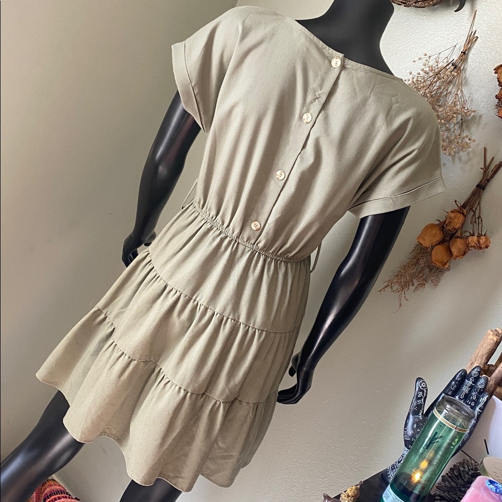 Mine Olive Tiered Dress with Short Sleeves - Picture 8 of 11